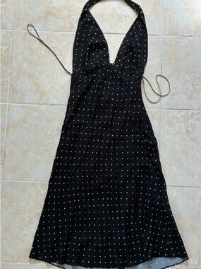 NEW Zara Black One-Shoulder Polka Dot Midi Dress